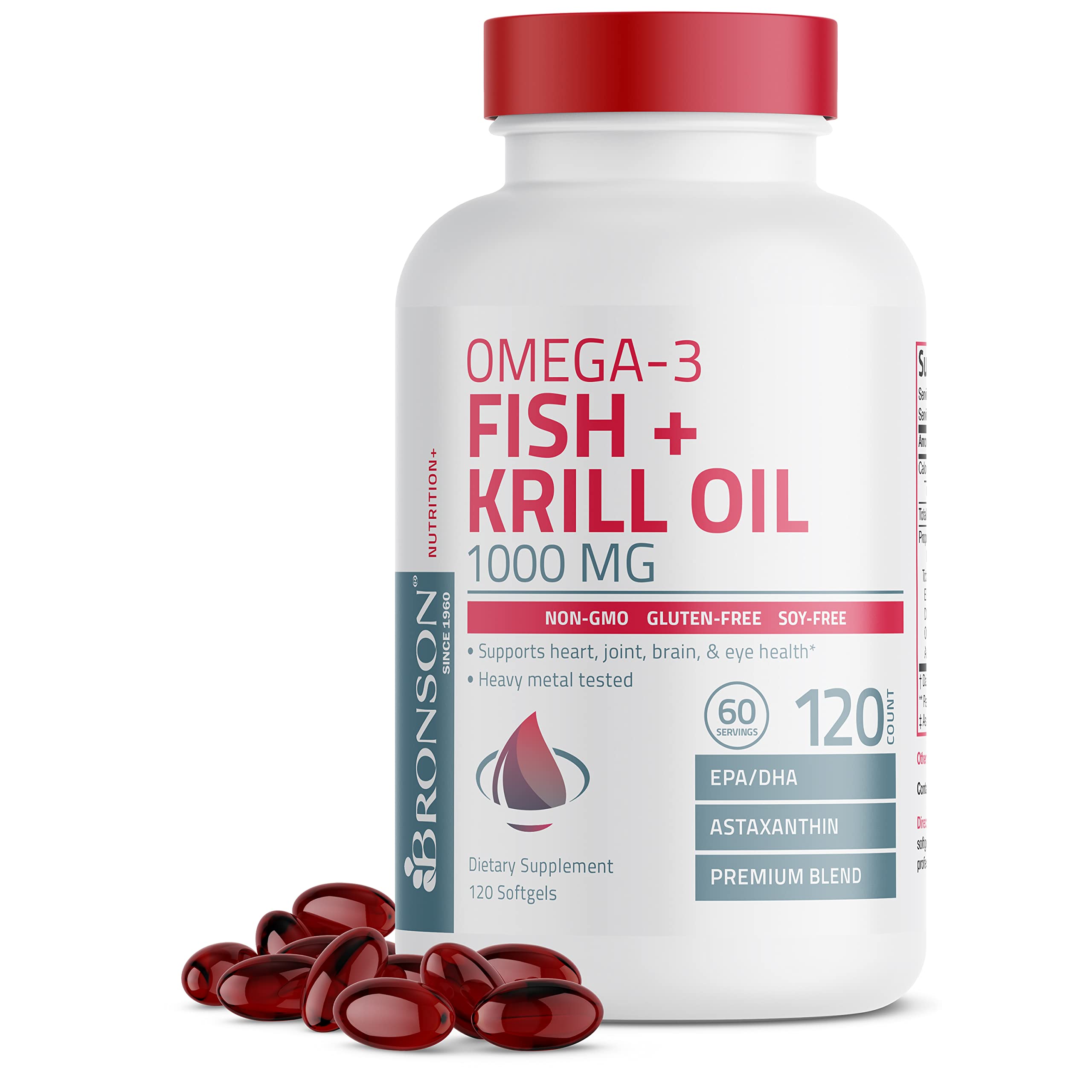 Bronson envase frontal mostrando 120 softgels y beneficios claros