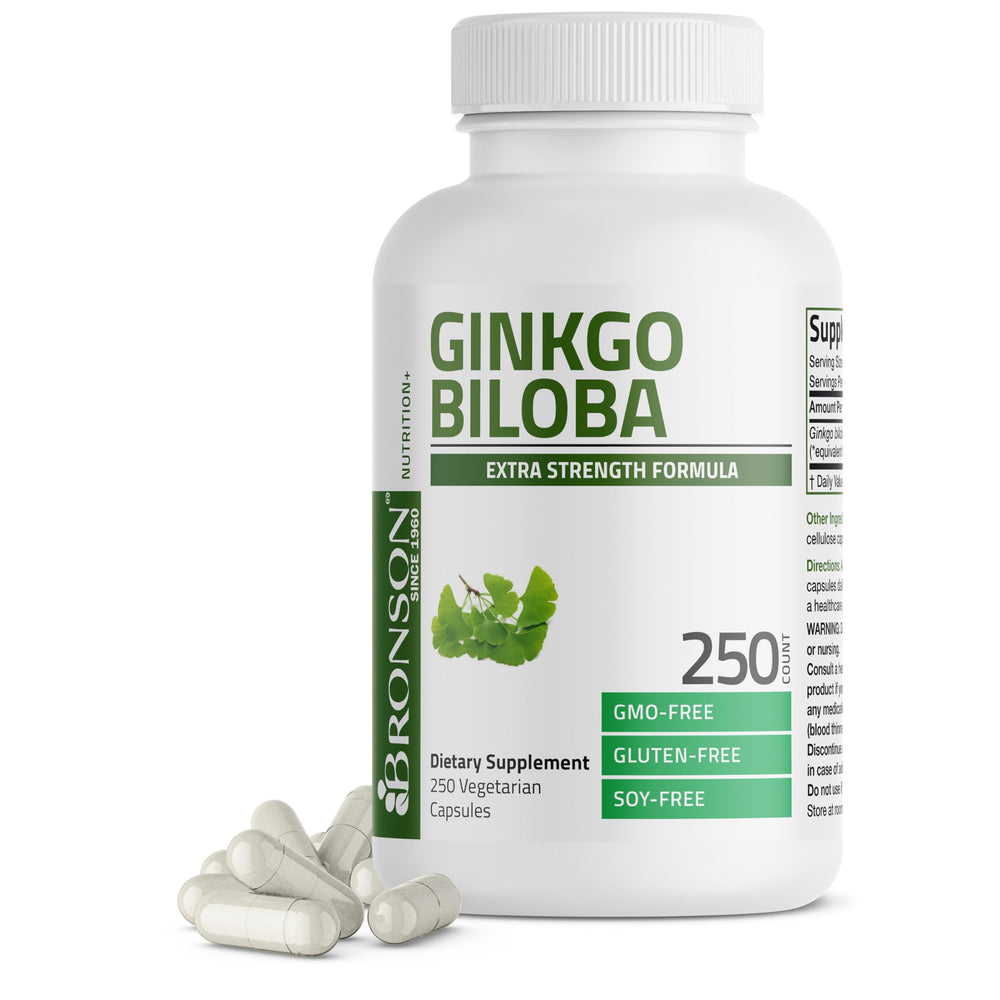 Bronson Ginkgo Biloba cápsulas en empaque listo para uso diario.
