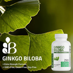 Etiqueta detallada de Bronson Ginkgo Biloba y su información de calidad.