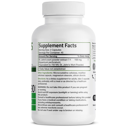 Bronson Hierba de San Juan 700 mg, cápsulas vegetarianas para uso diario.