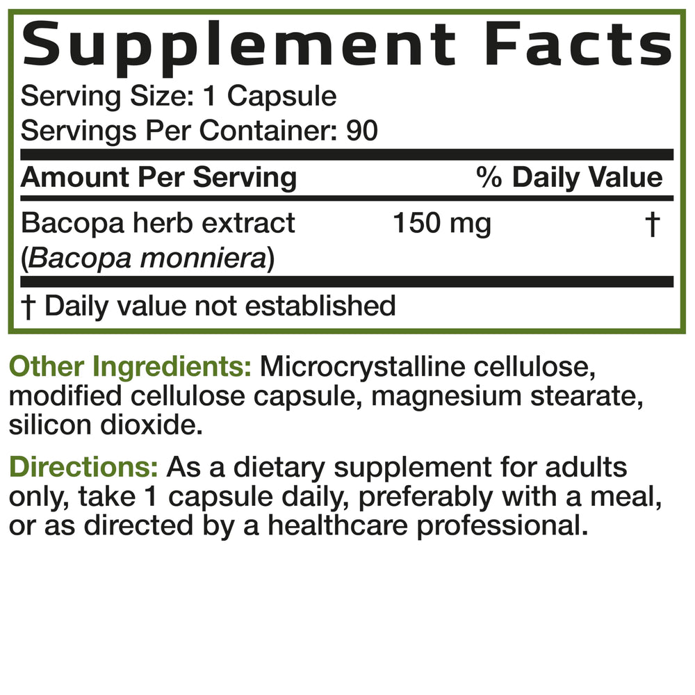 Bronson ingredientes Bacopa planta enfatizando origen tradicional y natural