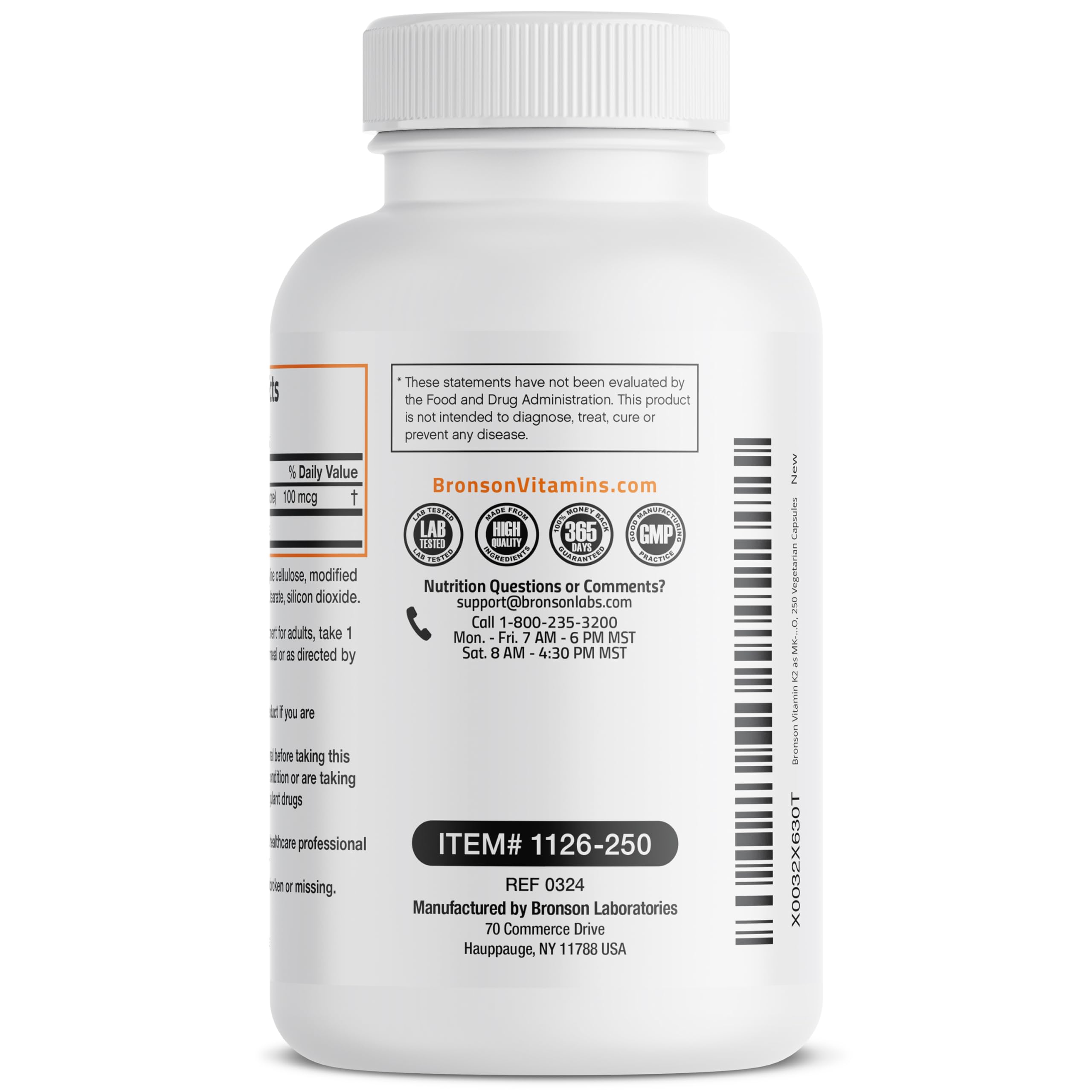 Bronson K2 MK-7 etiqueta nutricional enfocada en información y transparencia