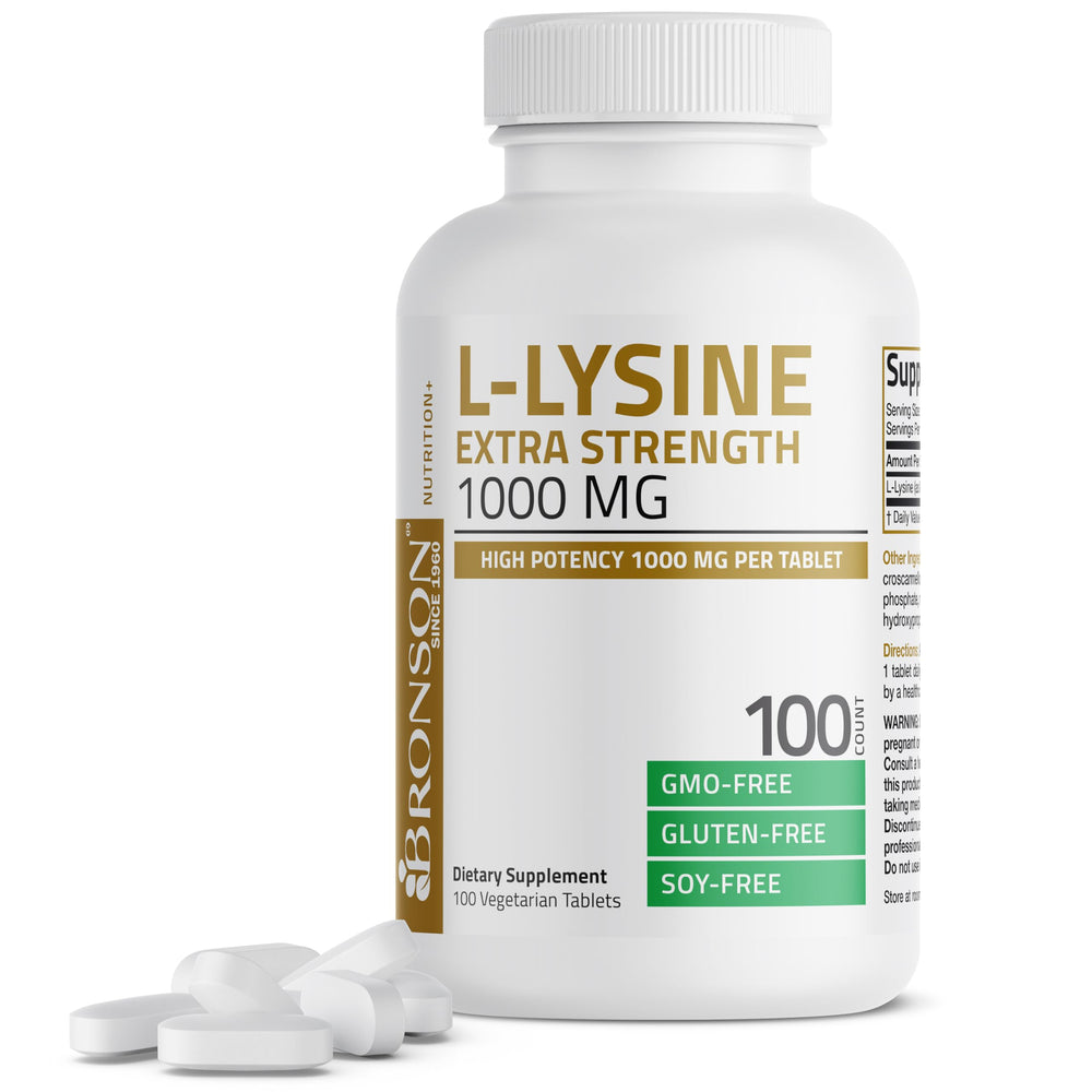 Bronson L-Lysine vista frontal del frasco que transmite confianza
