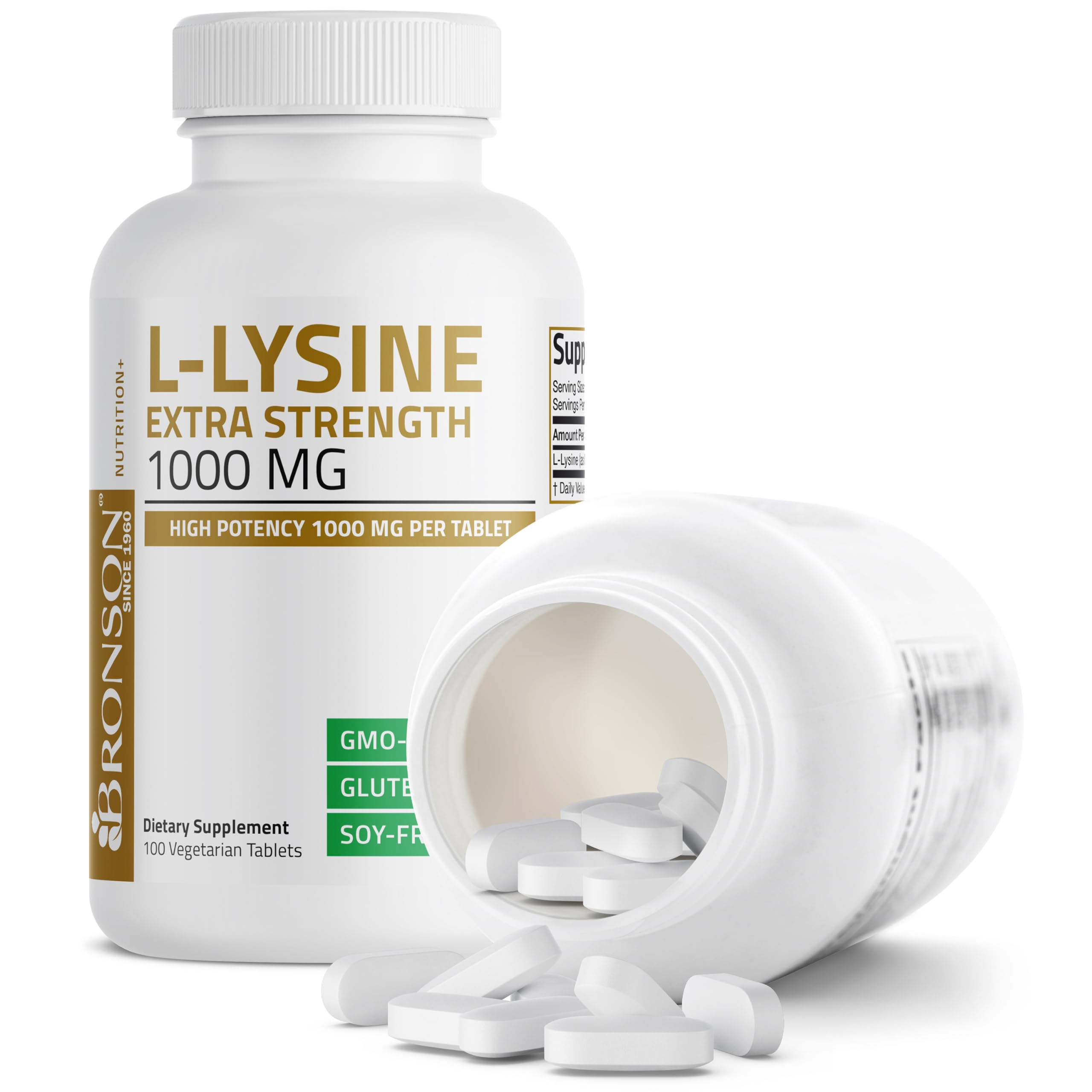 Bronson L-Lysine comparación de tamaño de la tableta para dosificación clara