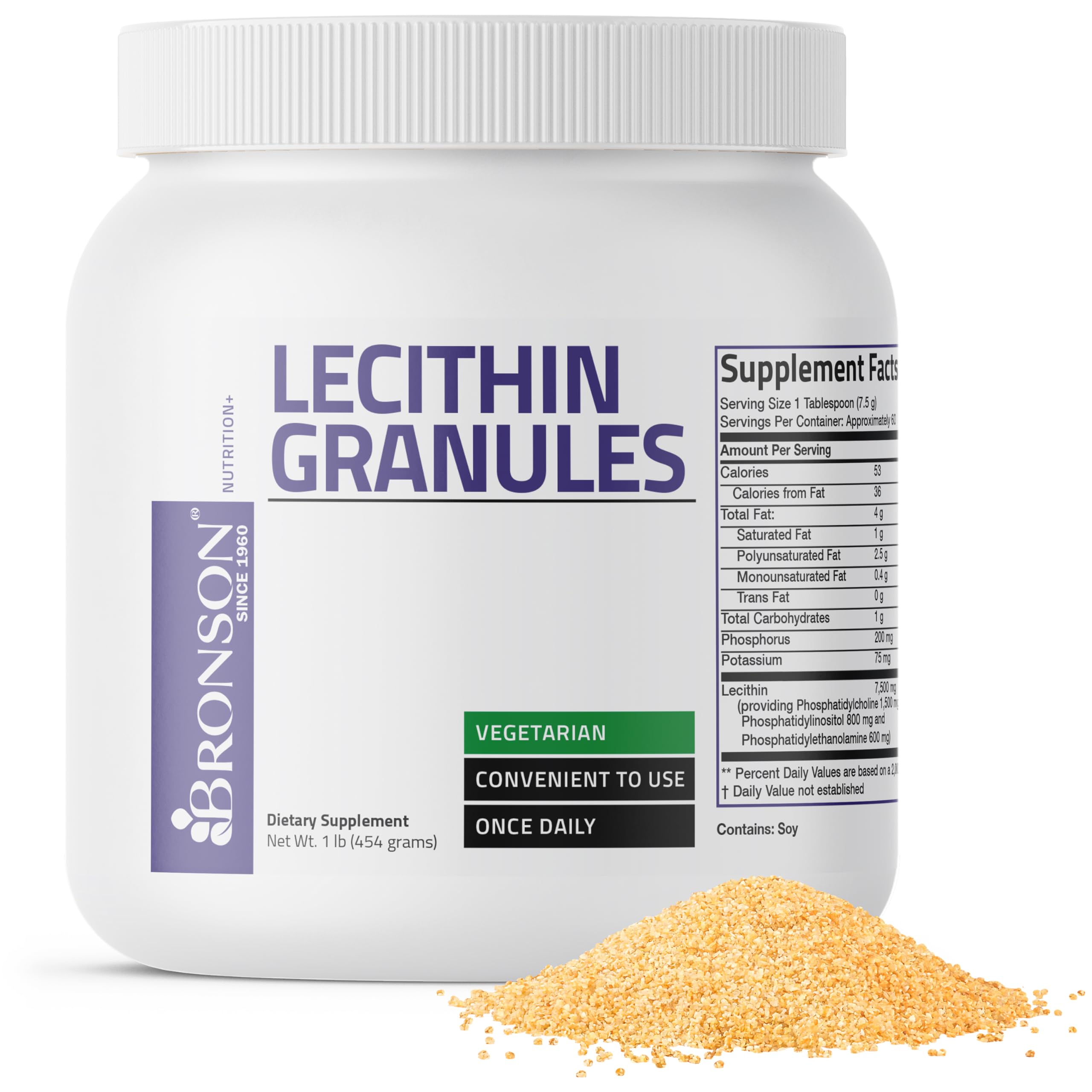 Bronson Vitamins envase frontal de Lecithin Granules 7500 mg mostrando presentación clara y práctica