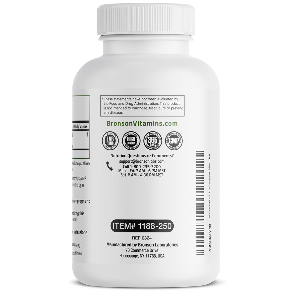 Cápsulas de Bronson Maca, textura suave y conveniente.