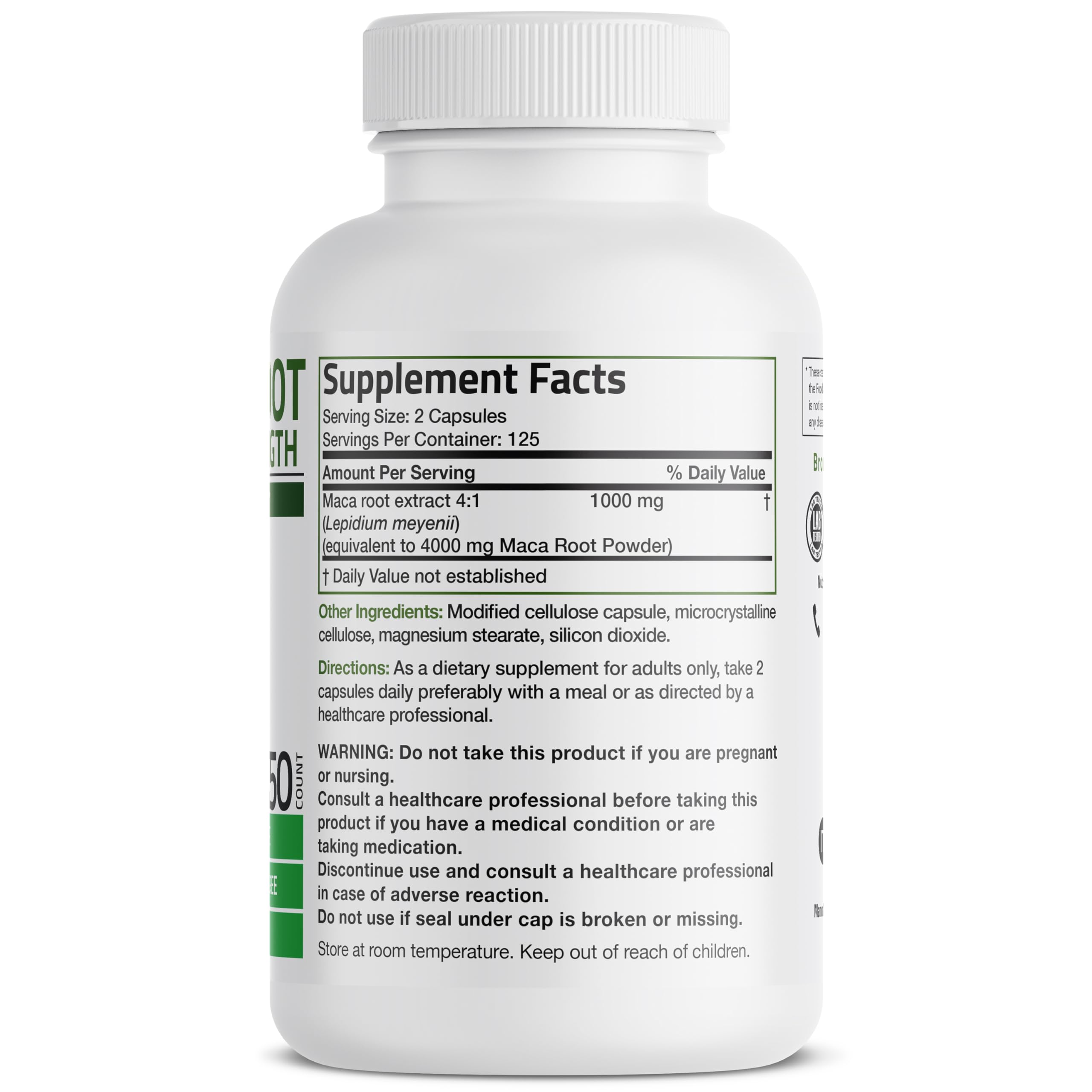 Bronson Maca envase de 250 cápsulas para consumo diario.