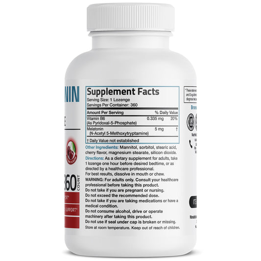 Bronson Melatonin fast-dissolve cherry tablets in pack for convenient nightly use.