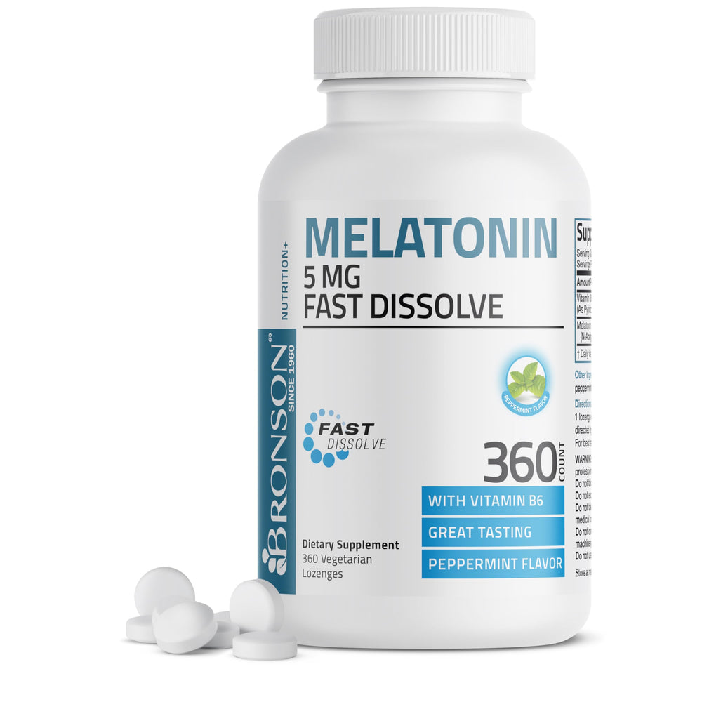 Bronson melatonina 5 mg imagen del frente del envase mostrando 360 unidades y beneficios