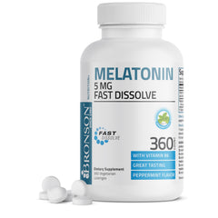 Bronson melatonina 5 mg imagen del frente del envase mostrando 360 unidades y beneficios