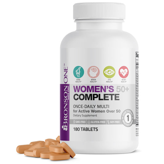 Bronson frasco frontal del multivitamínico para mujeres 50+ que inspira confianza