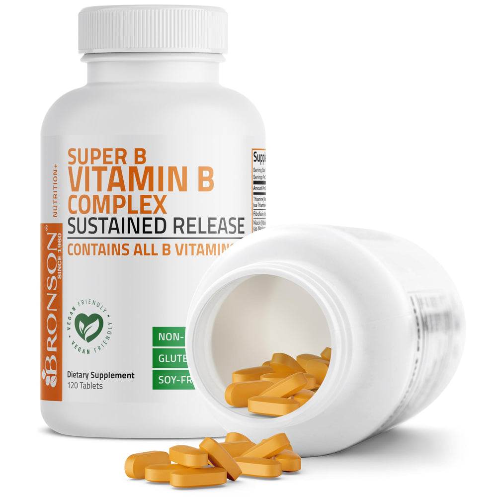 Bronson Super B etiqueta con lista de vitaminas B y certificaciones