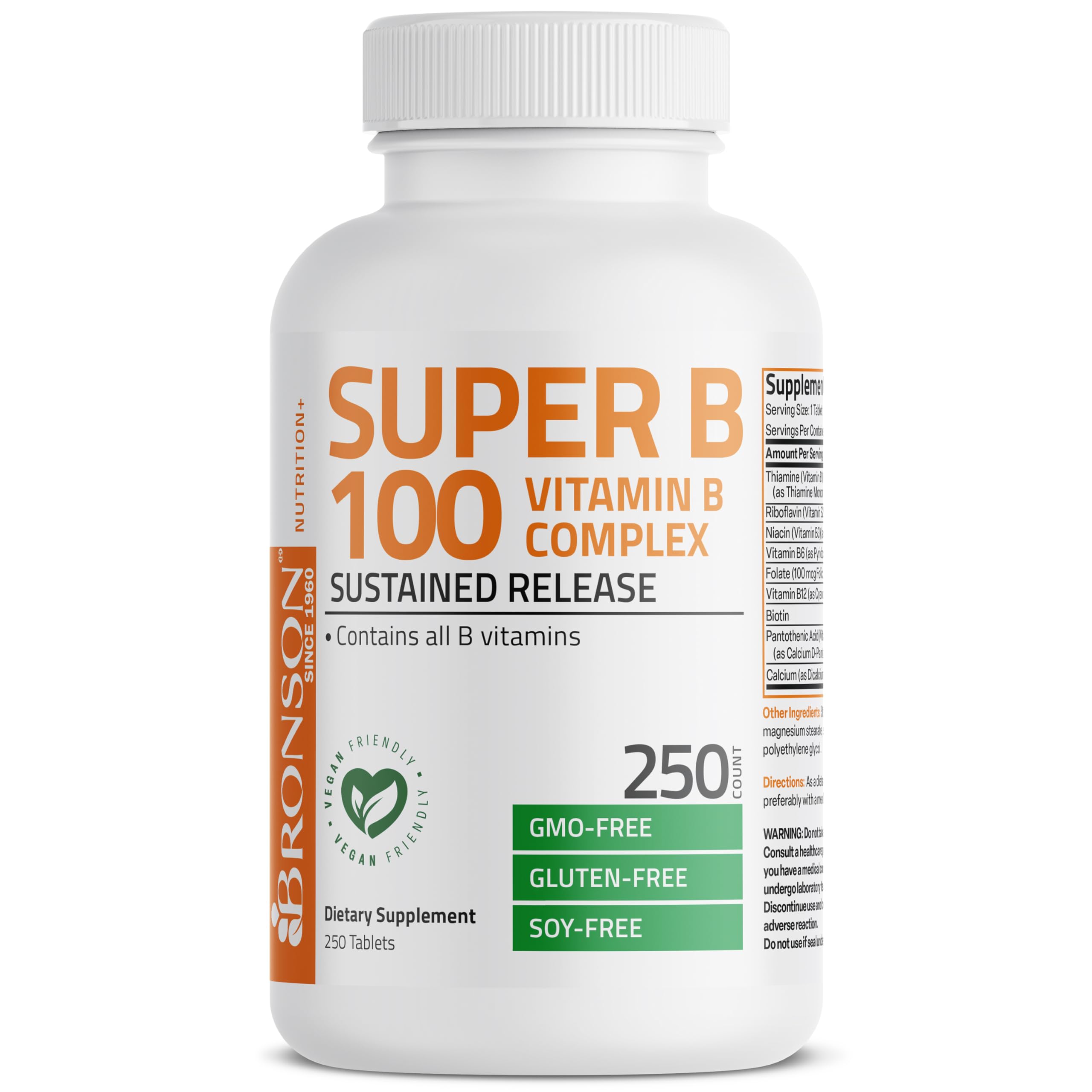 Bronson Super B100 etiqueta nutricional con lista completa de vitaminas B