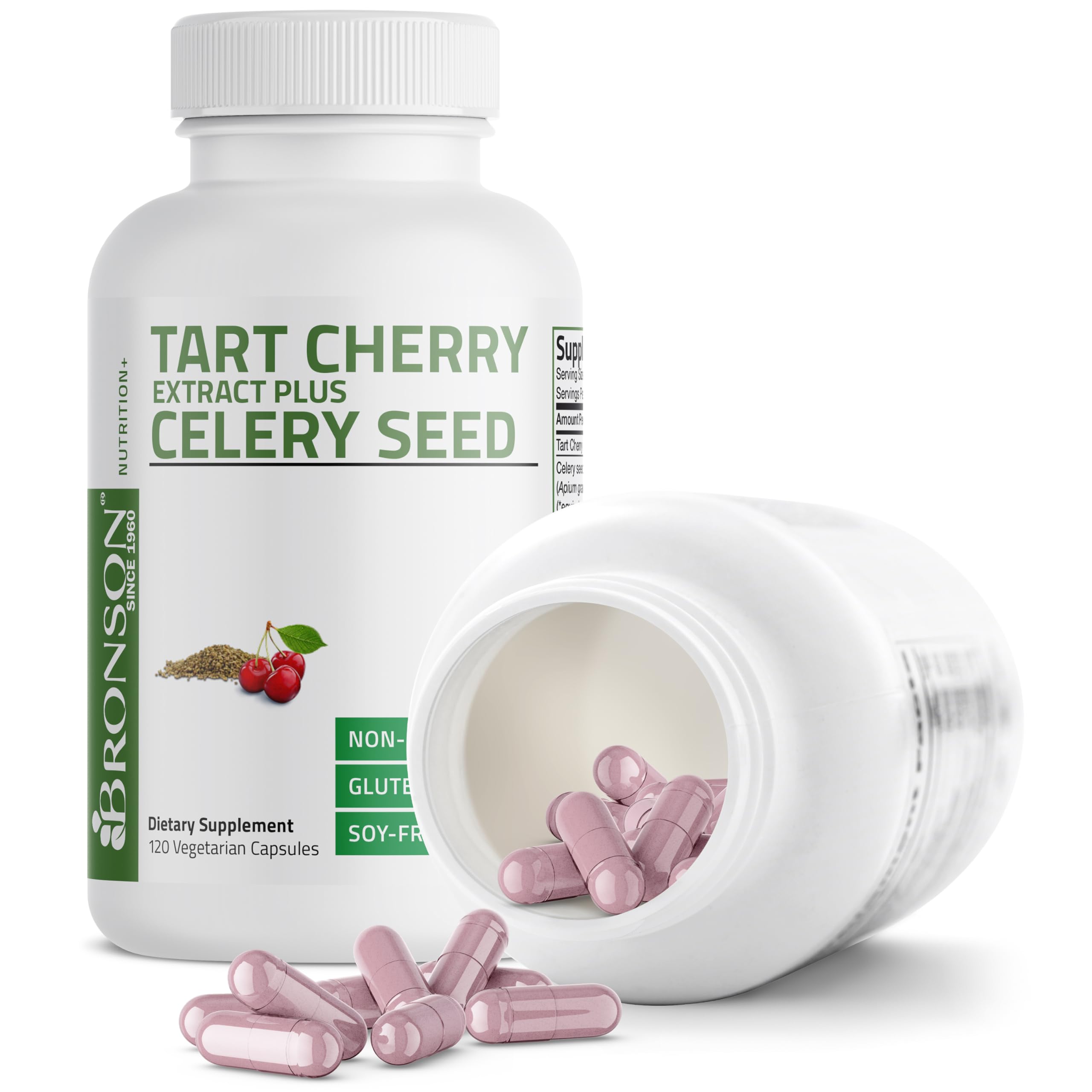 Bronson Tart Cherry Extract Celery Seed Capsules - dosis diaria para apoyo a la recuperación post-entrenamiento