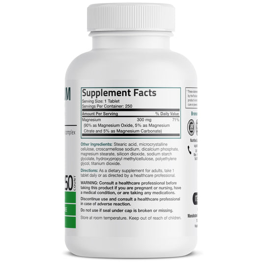 Bronson Triple Magnesio Complejo frente del envase: información clara para la dosis diaria