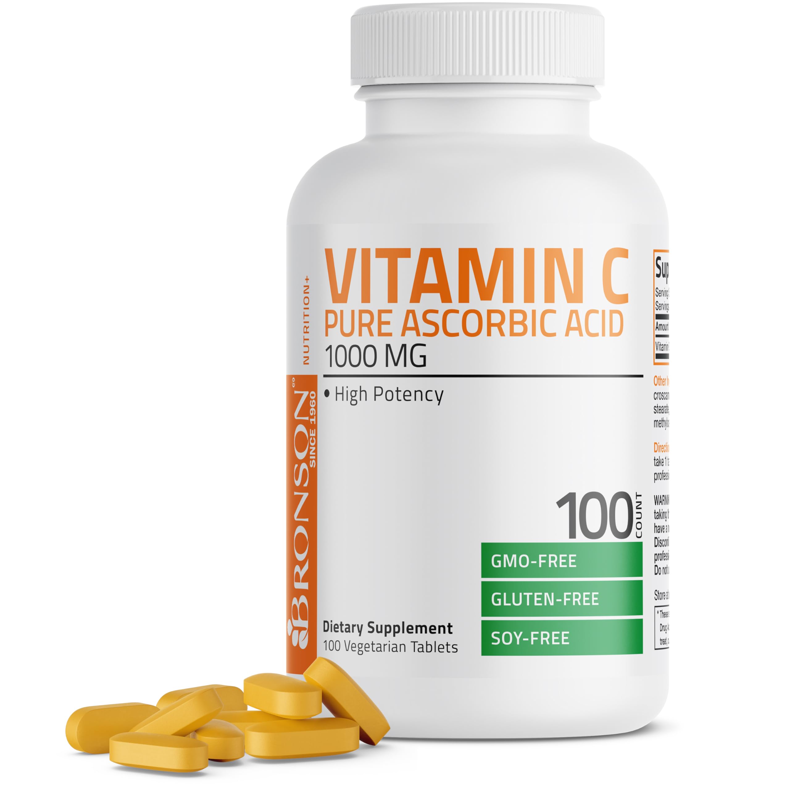 Bronson envase frontal de Vitamin C 1000 mg, presentación clara y segura