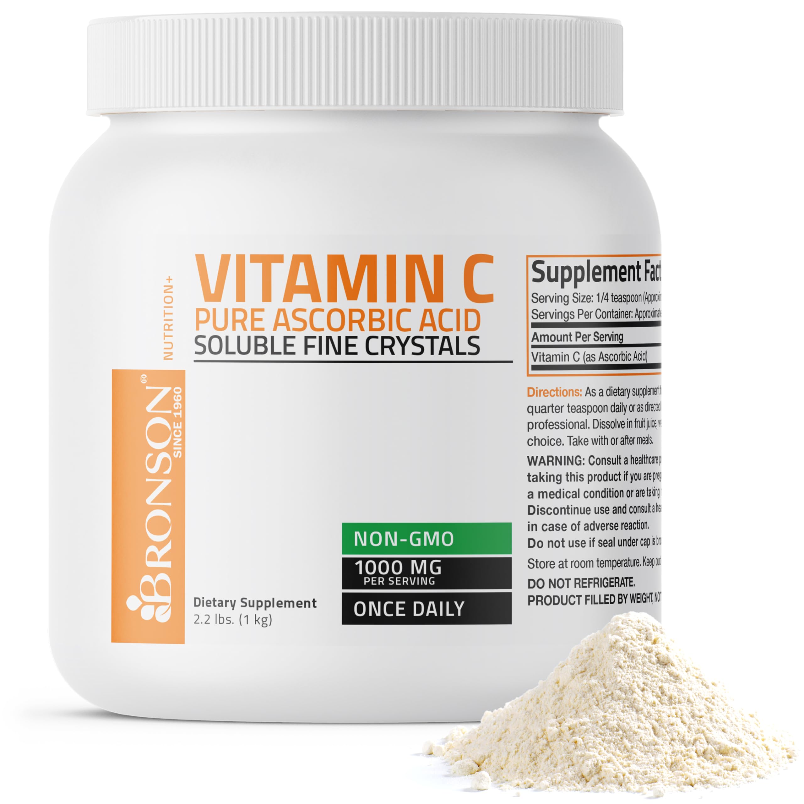 Bronson polvo vitamina C vista frontal del envase con marca y tamaño