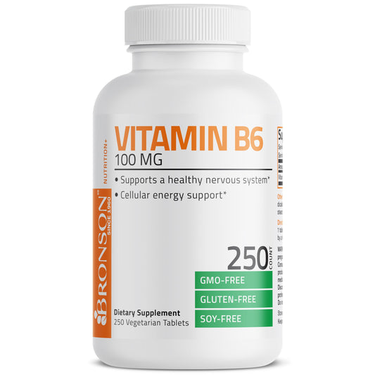 Bronson envase frontal de Vitamina B6 100 mg mostrando etiqueta clara y cantidad