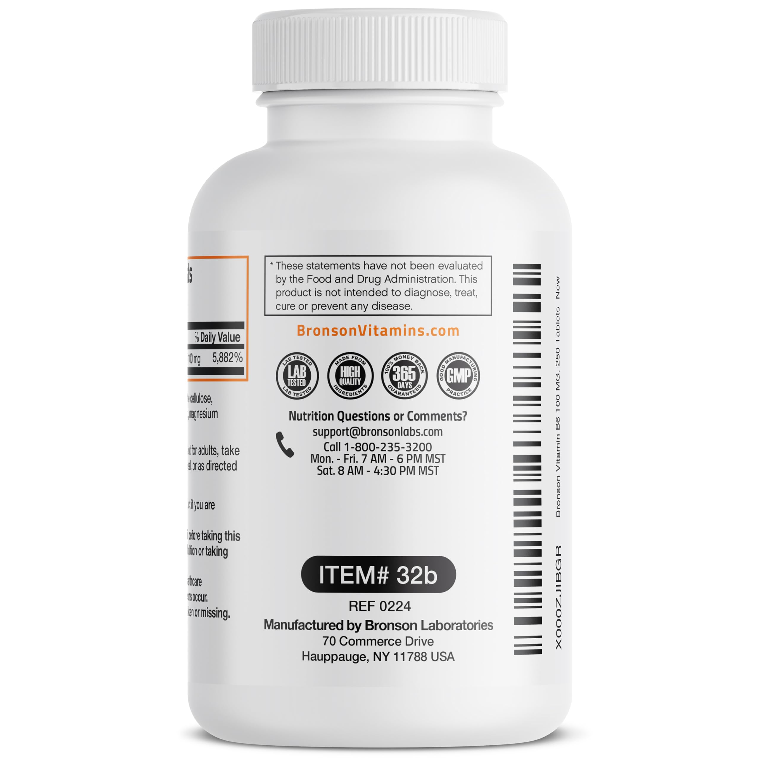 Bronson tableta de Vitamina B6 primer plano, textura visible para fácil ingestión