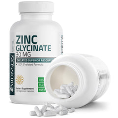 Bronson lista de ingredientes destacando Zinc Bisglycinate Chelate y origen Albion
