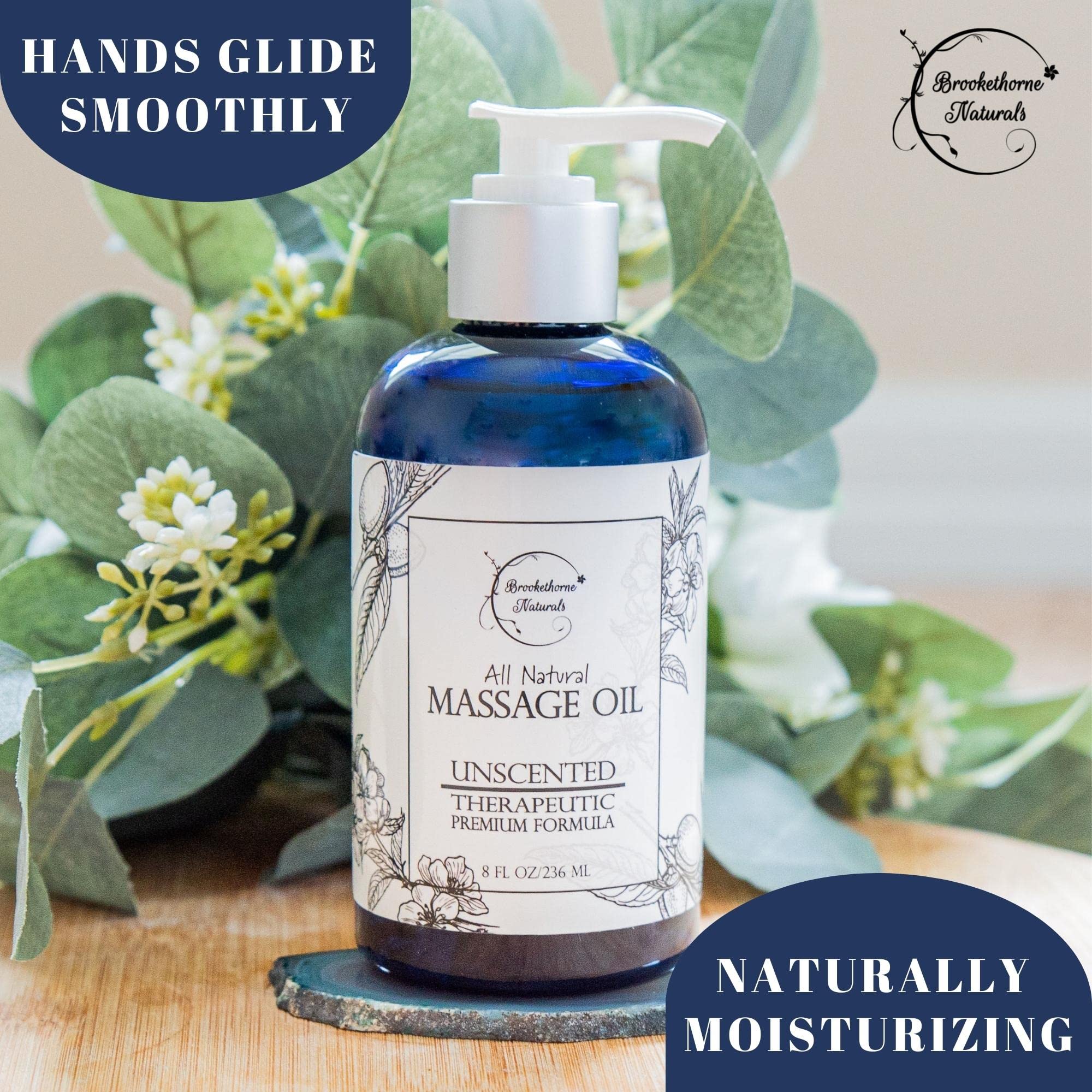 Brookethorne Naturals tamaño 8 oz comparado con mano para referencia de uso