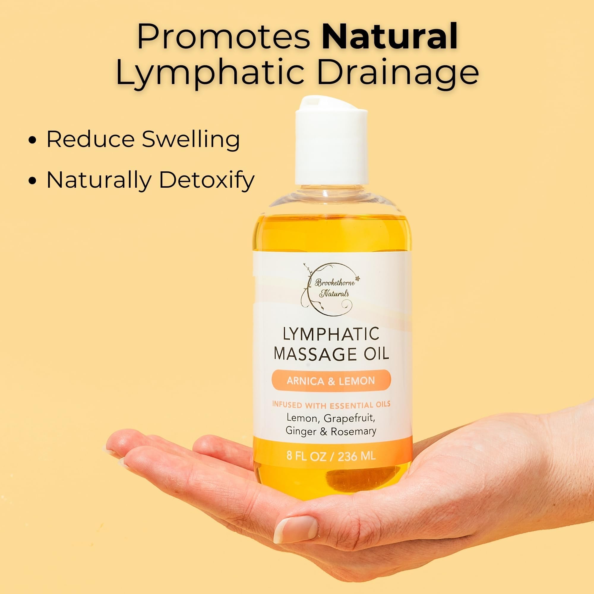 Brookethorne Naturals botella junto a objetos para comparar tamaño práctico