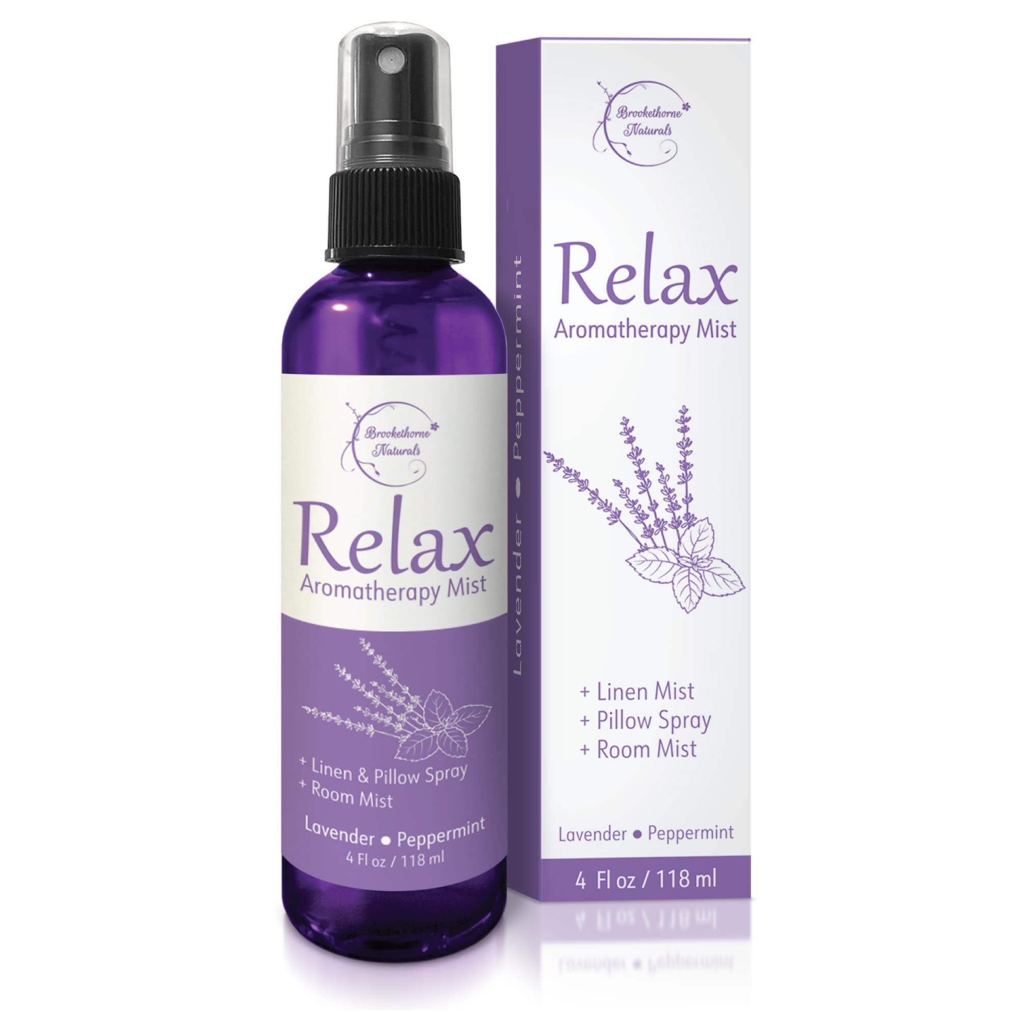 Brookethorne Naturals spray frente del envase mostrando diseño y beneficio relajante