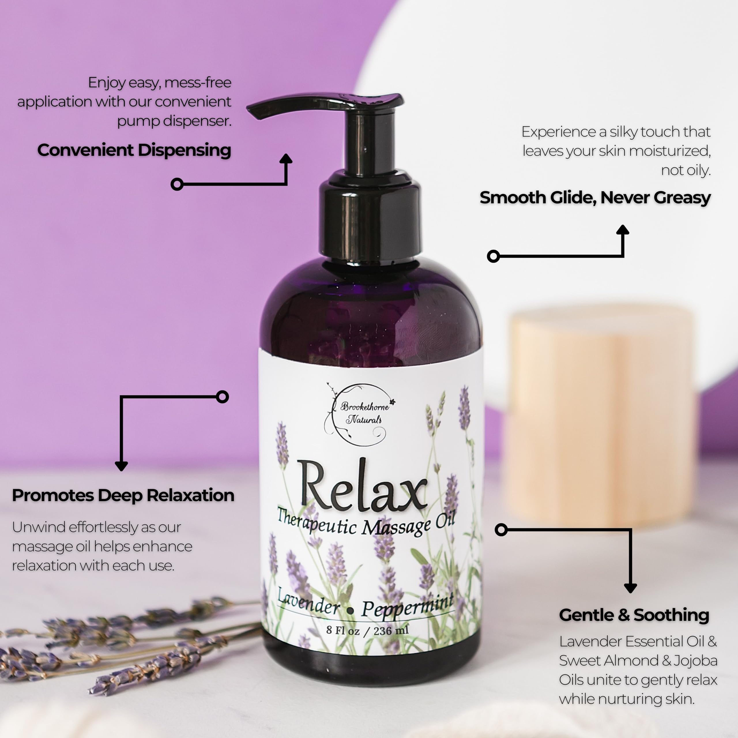Brookethorne Naturals textura del aceite en mano, demuestra deslizamiento ligero