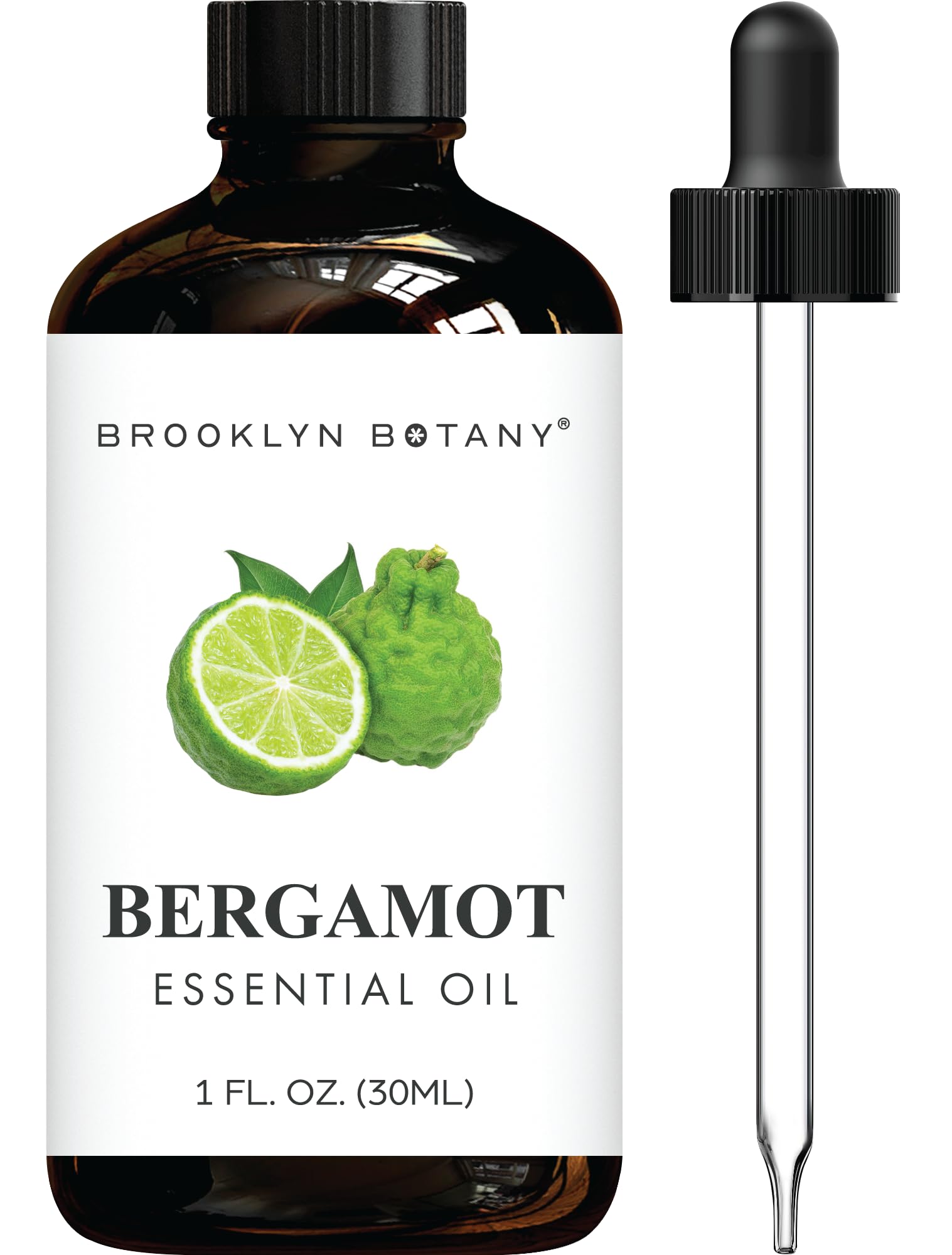Brooklyn Botany frasco frontal ámbar mostrando etiqueta clara y protección UV