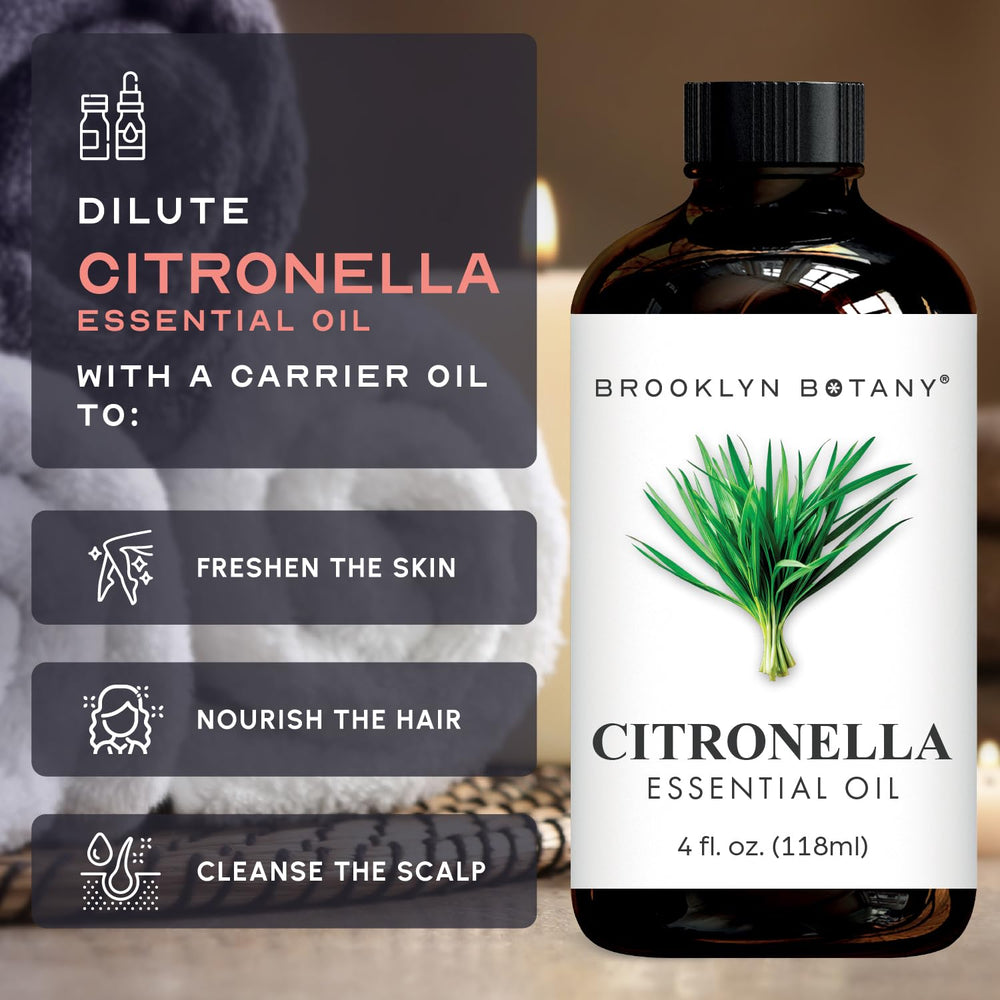 Brooklyn Botany etiqueta legible del aceite esencial de citronela con ingredientes