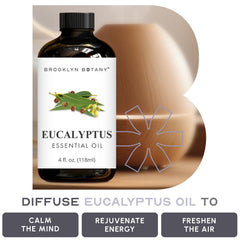 Brooklyn Botany gota de aceite de eucalipto en primer plano, pureza visible y aroma