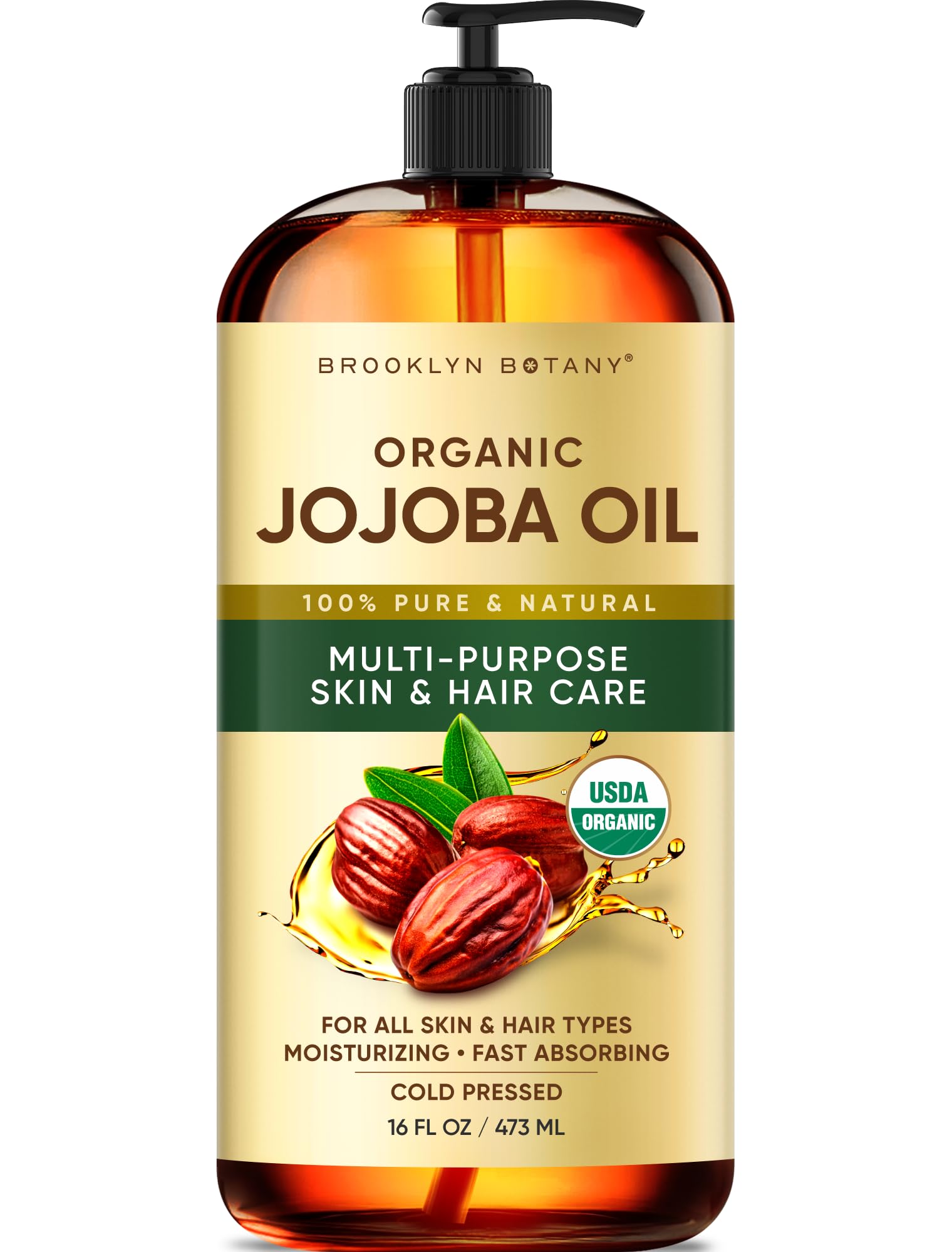 Brooklyn Botany botella frontal de jojoba muestra presentación y beneficios hidratantes
