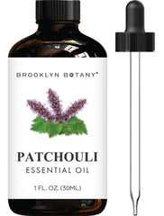 Brooklyn Botany botella frontal de pachulí mostrando etiqueta y volumen, protección anti-UV