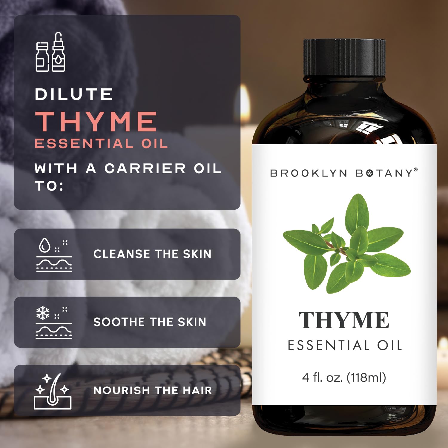 Brooklyn Botany aceite de tomillo en difusor encendido creando ambiente relajante