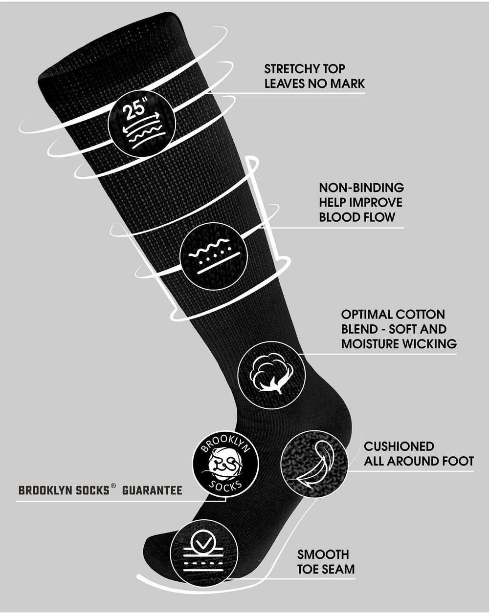 Brooklyn Socks primer plano puntera sin costura para menos rozaduras