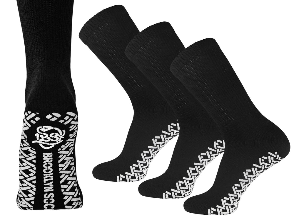 Brooklyn Socks frente del paquete mostrando 3 pares y color negro, comodidad inmediata