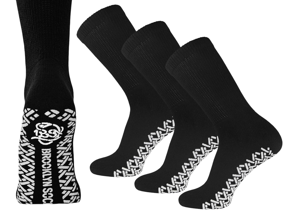 Brooklyn Socks frente del paquete mostrando 3 pares y color negro, comodidad inmediata