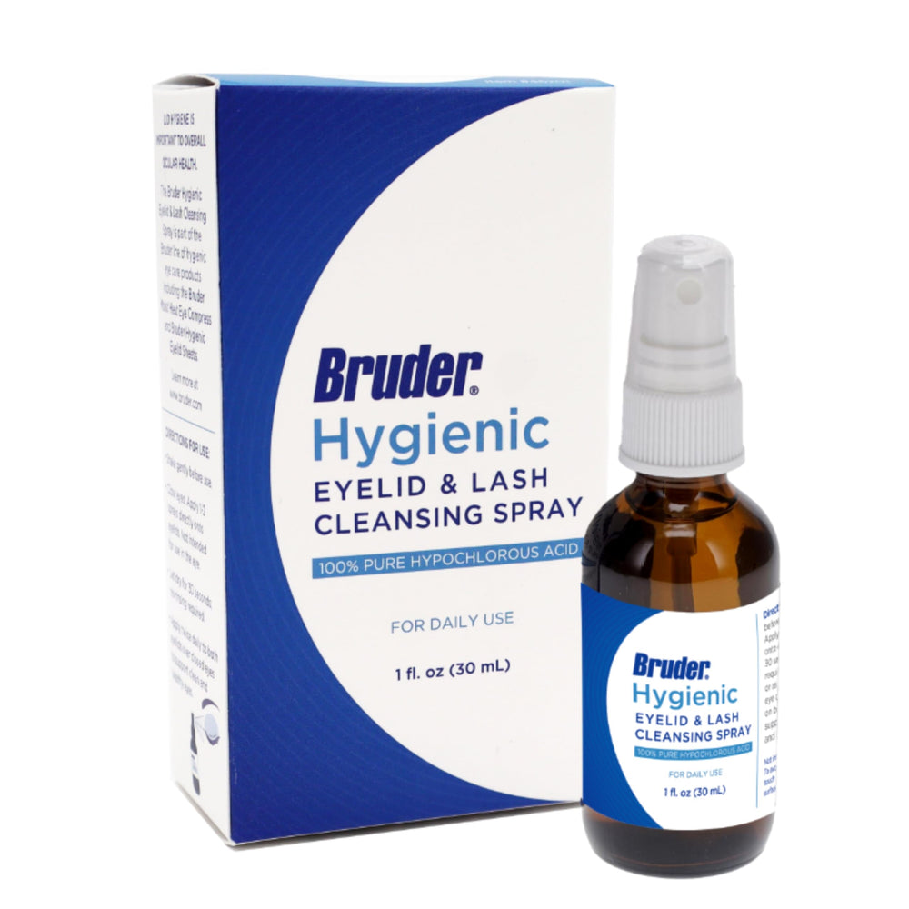 Bruder envase frontal del spray de párpados mostrando el etiquetado y facilidad de uso