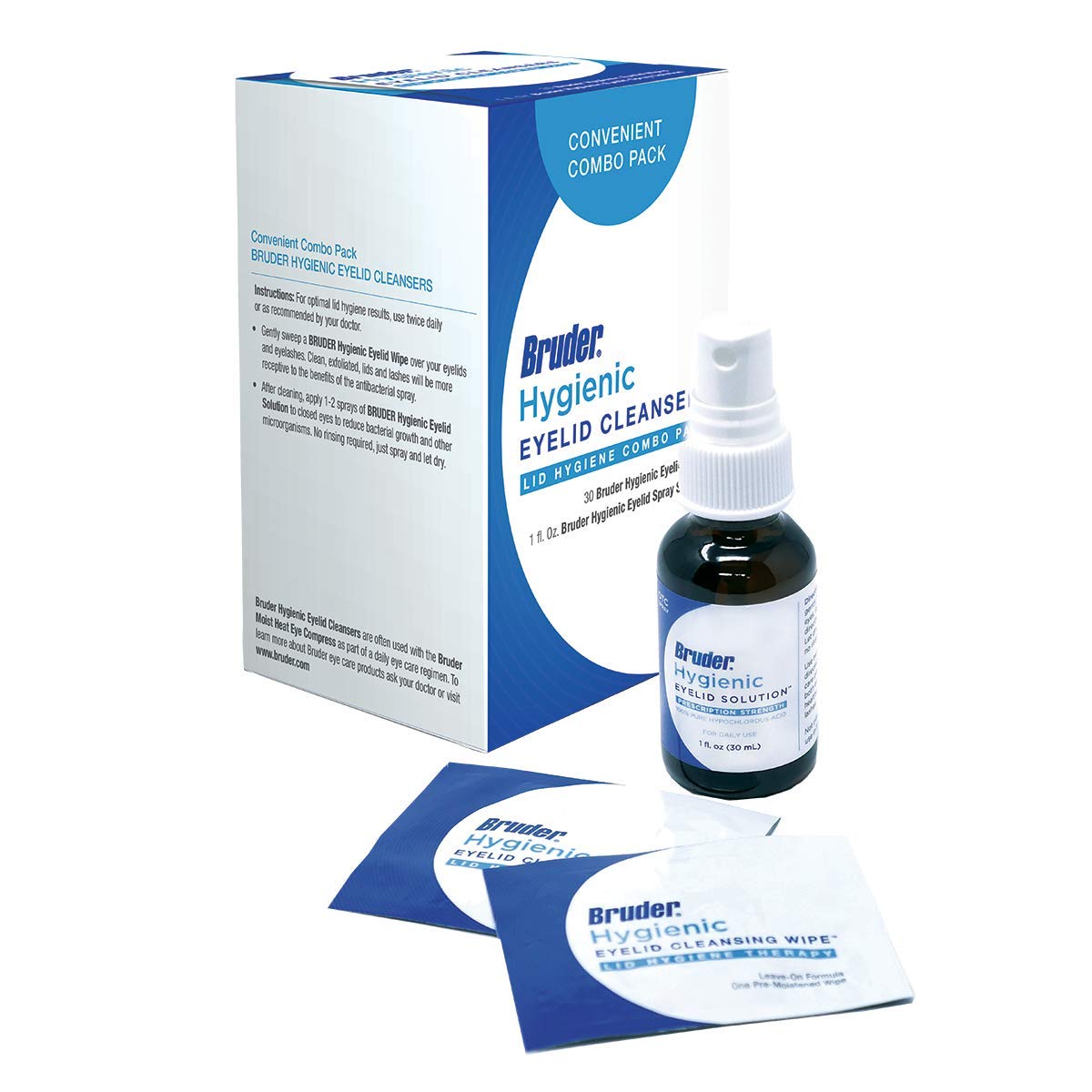 Bruder empaque frontal del pack valor que muestra toallitas y spray para higiene ocular