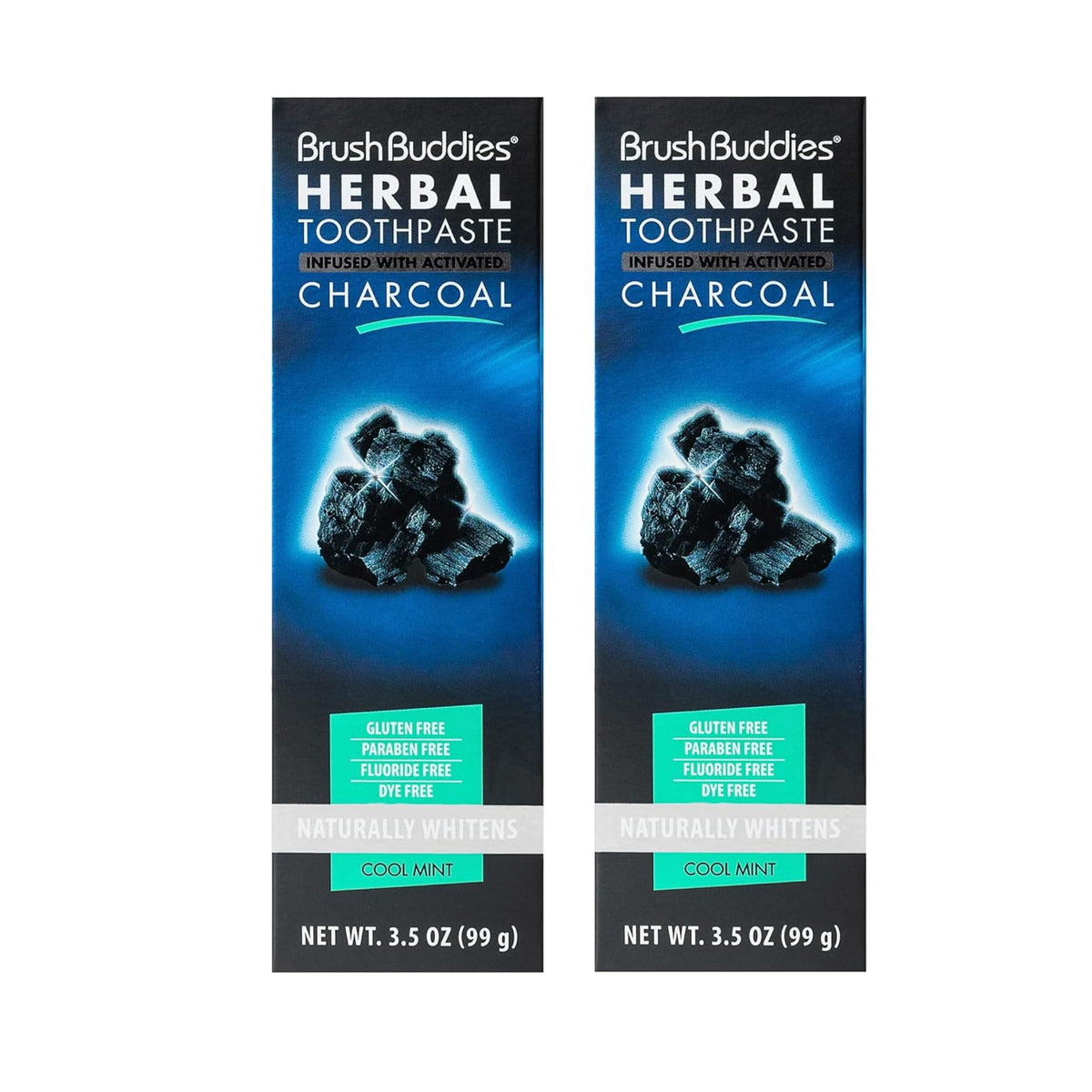 Brush Buddies frente del empaque muestra pack de dos y beneficio ahorro