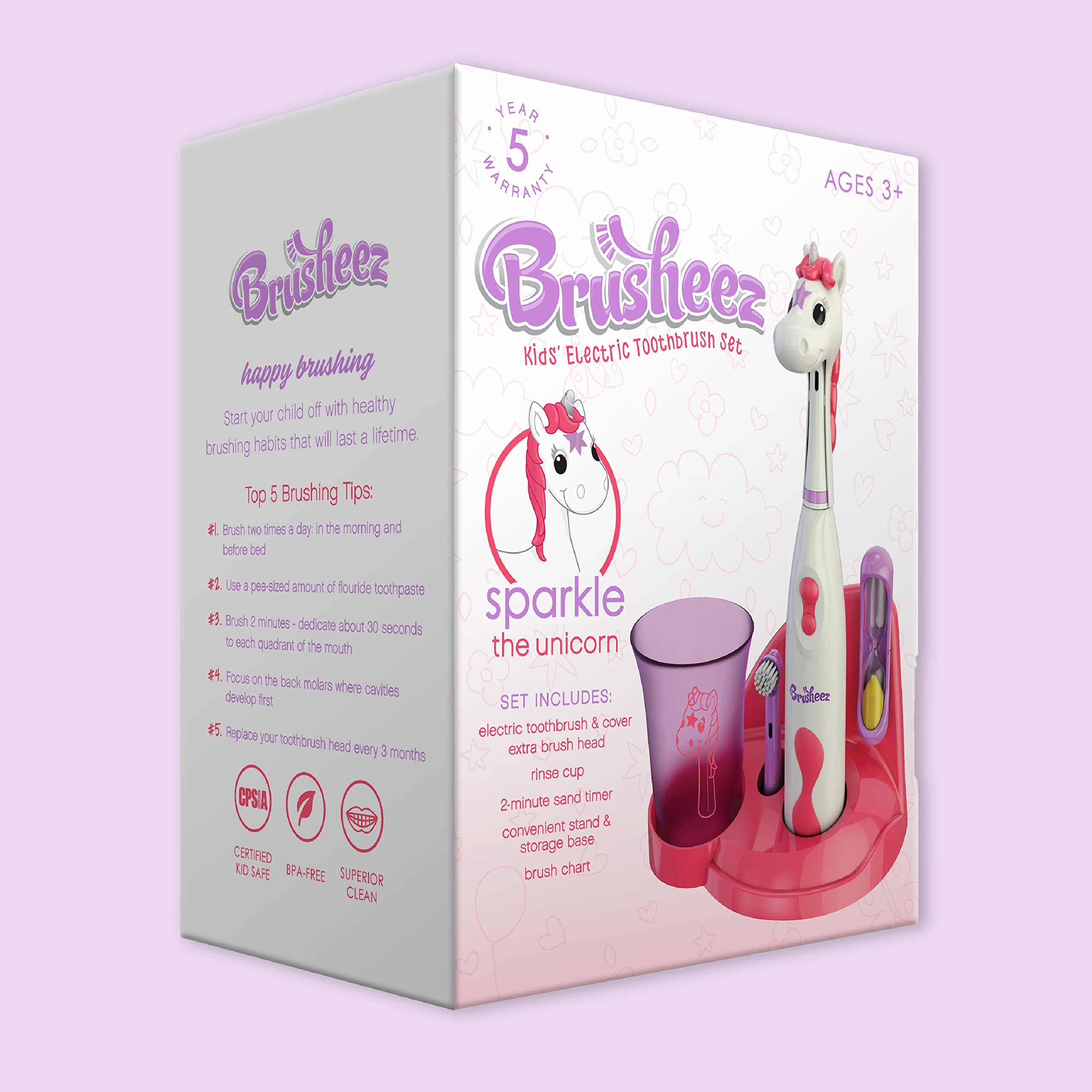 Brusheez etiqueta sin BPA destacando seguridad para niños