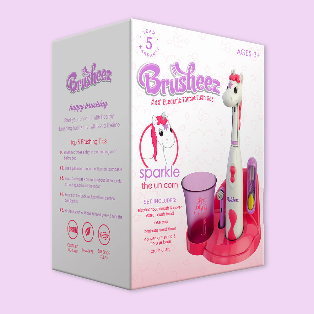 Brusheez etiqueta sin BPA destacando seguridad para niños