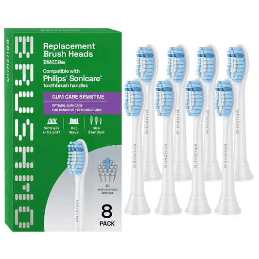 Brushmo cabezales pack 8 vista frontal muestra compatibilidad y ahorro