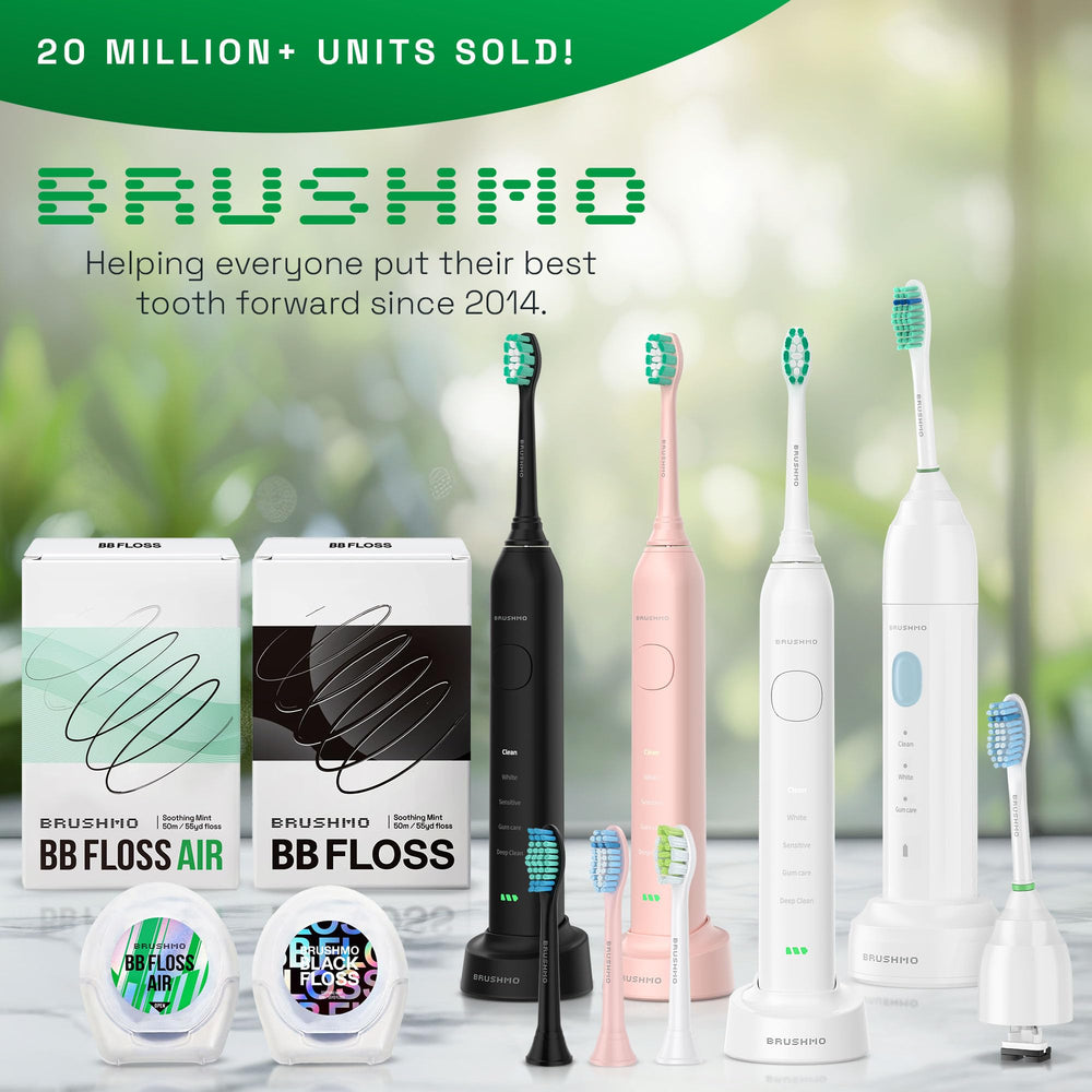 Brushmo comparación tamaño compacto junto a una moneda para mostrar escala práctica