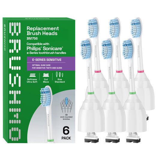 Brushmo vista frontal del empaque mostrando 6 unidades y compatibilidad
