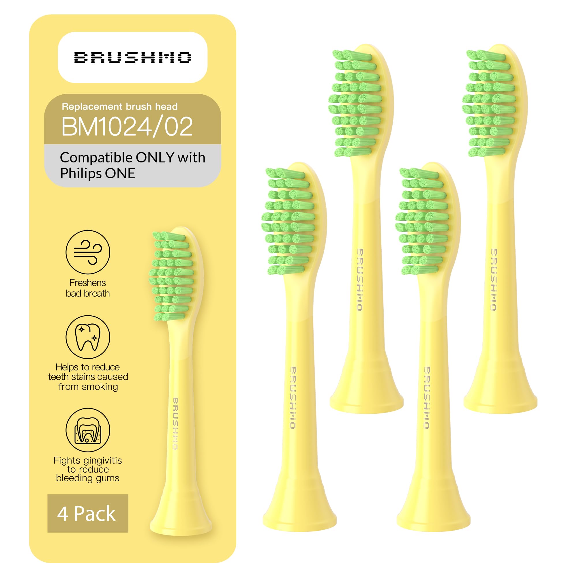 Brushmo cabezales mango vista frontal paquete y 4 unidades, recambio práctico
