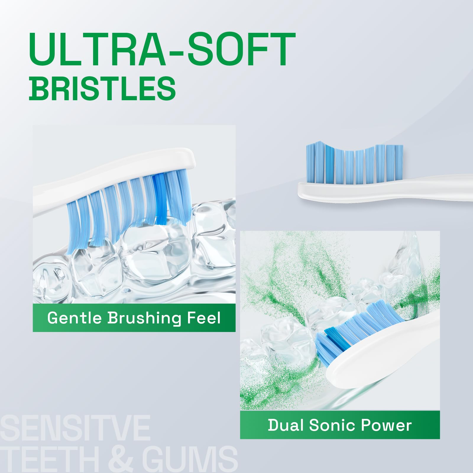 Brushmo cabezal en uso demostrando acceso a línea de encías y espacios