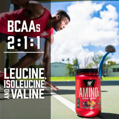 BSN etiqueta de AMINOx lista de ingredientes y beneficios visibles