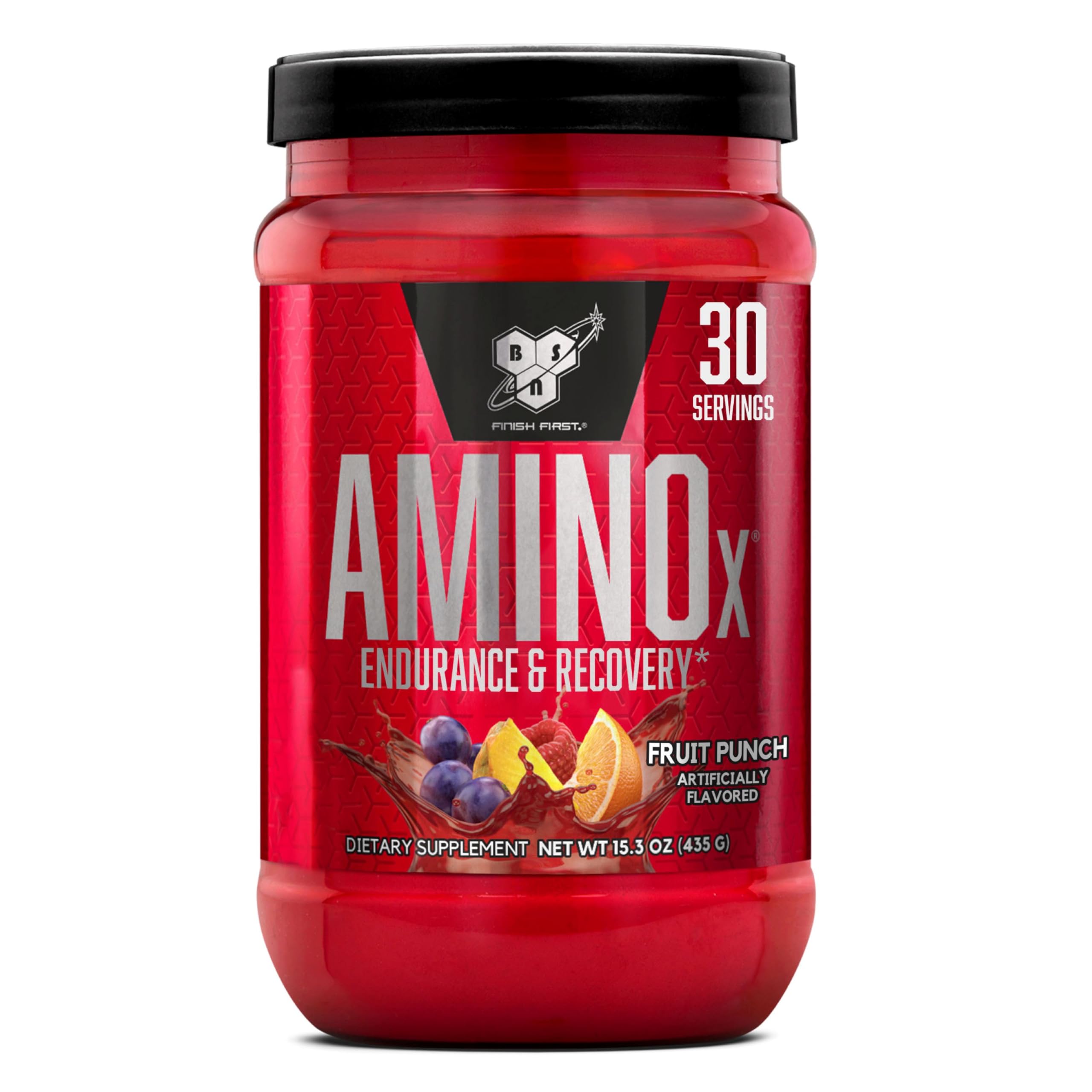 BSN envase AMINOx frente mostrando diseño y beneficio recuperación
