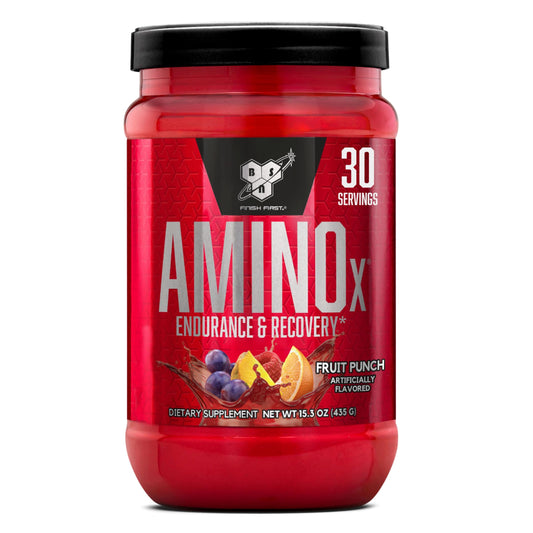 BSN envase AMINOx frente mostrando diseño y beneficio recuperación